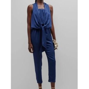 Ramy‎ Brook New York Womens S Tie Front Sleeveless Jumpsuit Blue Classy luxery